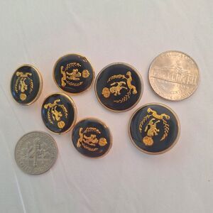 Vintage Buttons Black Enamel Gold Crest Blazer Buttons Lion and Crown England
